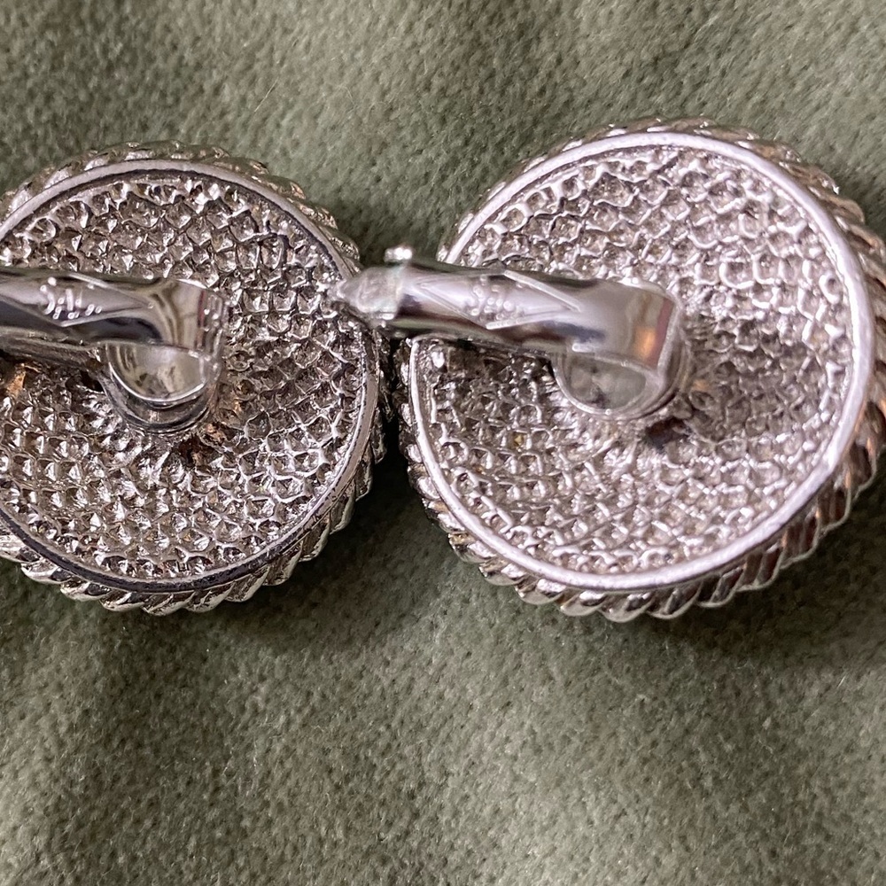 SAC earrings round pearl and rhinestone set in silver for pierced ears  #12-39 - Picture 4 of 6